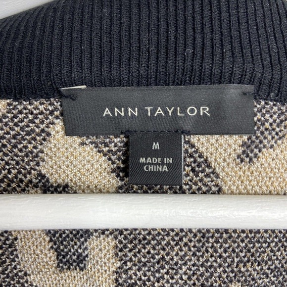 Ann Taylor Ombre Leopard Animal Print Pocketed Gold Metallic Cardigan Sz M - Picture 10 of 10